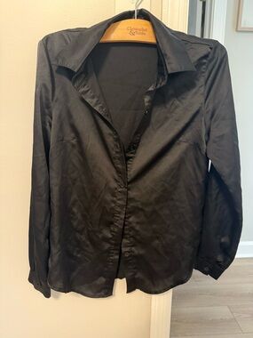 Black Satin Button-Up Shirt